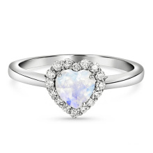 Wholesale 925 Sterling Silver Natural Heart Shape Moonstone Ring